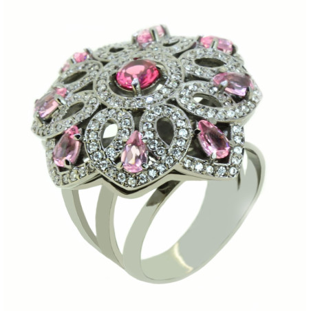 Anel Pedras Rosa e Zircônias