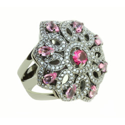 Anel Pedras Rosa e Zircônias