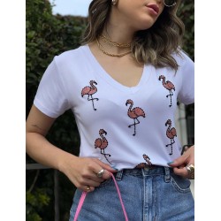 Camiseta Branca Flamingos