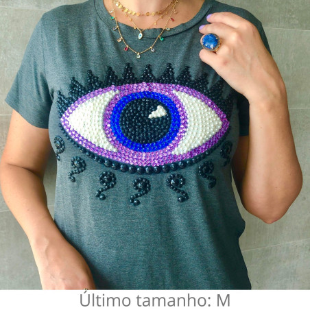Camiseta Cinza Olho Grego Lilás