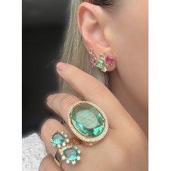 Brinco Ear Cuff Verde Rosa