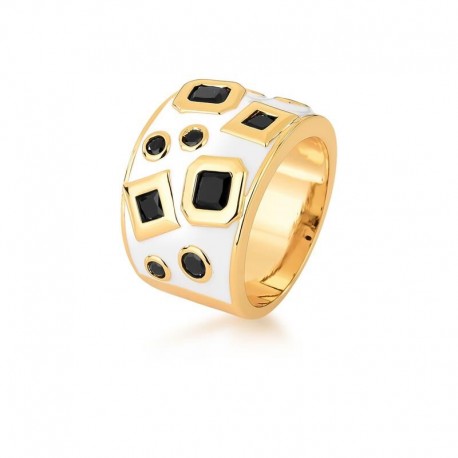 Anel Esmaltado Branco e Preto