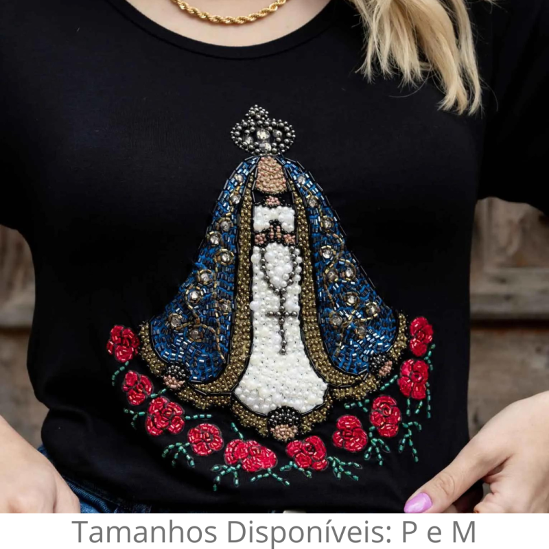 Camiseta Preta Aparecida Flores Camiseta Preta Aparecida Flores