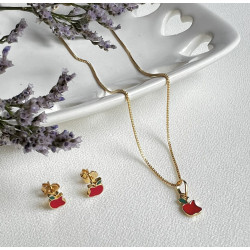 Conjunto Brincos e Colar Infantil Maçã Vermelha