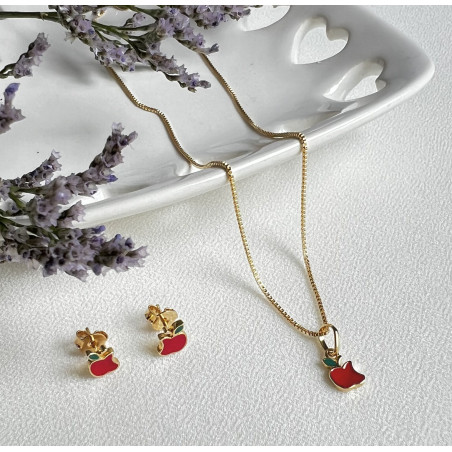 Conjunto Brincos e Colar Infantil Maçã Vermelha