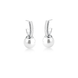 Brinco Prateado de Pérola com Zircônias