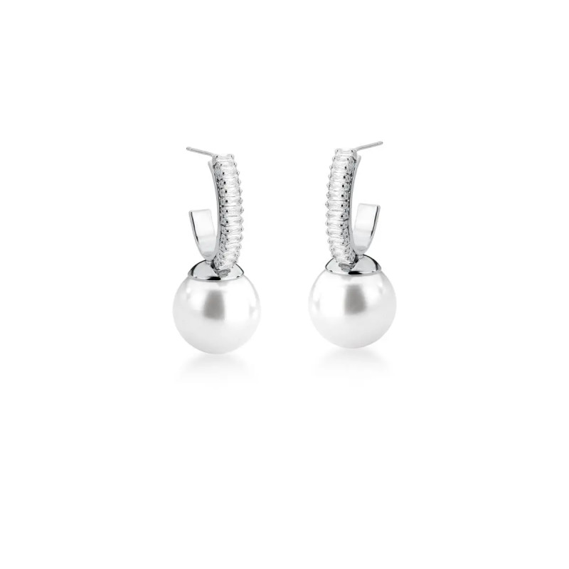 Brinco Prateado de Pérola com Zircônias