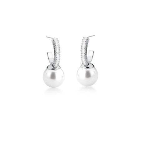 Brinco Prateado de Pérola com Zircônias
