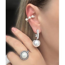 Brinco Prateado de Pérola com Zircônias