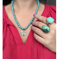 Colar Dourado com Pedra Azul Turquesa e Pingente Olho Grego
