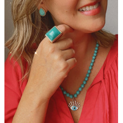 Colar Dourado com Pedra Azul Turquesa e Pingente Olho Grego