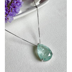 Colar Prateado com Pingente Gota Azul Esverdeada