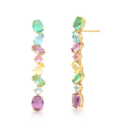 Brinco Longo Pedras Coloridas