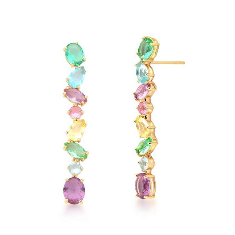 Brinco Longo Pedras Coloridas