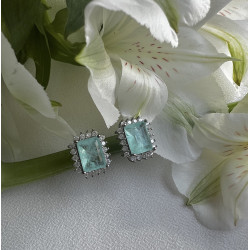 Brinco Quadrado Azul com Zircônias