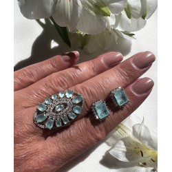 Brinco Quadrado Azul com Zircônias